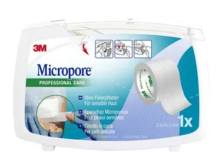 3M Micropore Vliespflaster, weiß, 2,5 cm x 5 m, mit Abroller