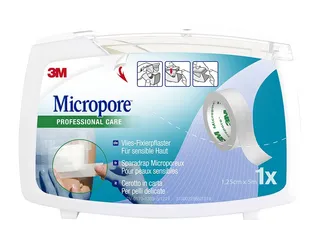 3M Micropore Vliespflaster, weiß, 1,25 cm x 5 m, mit Abroller