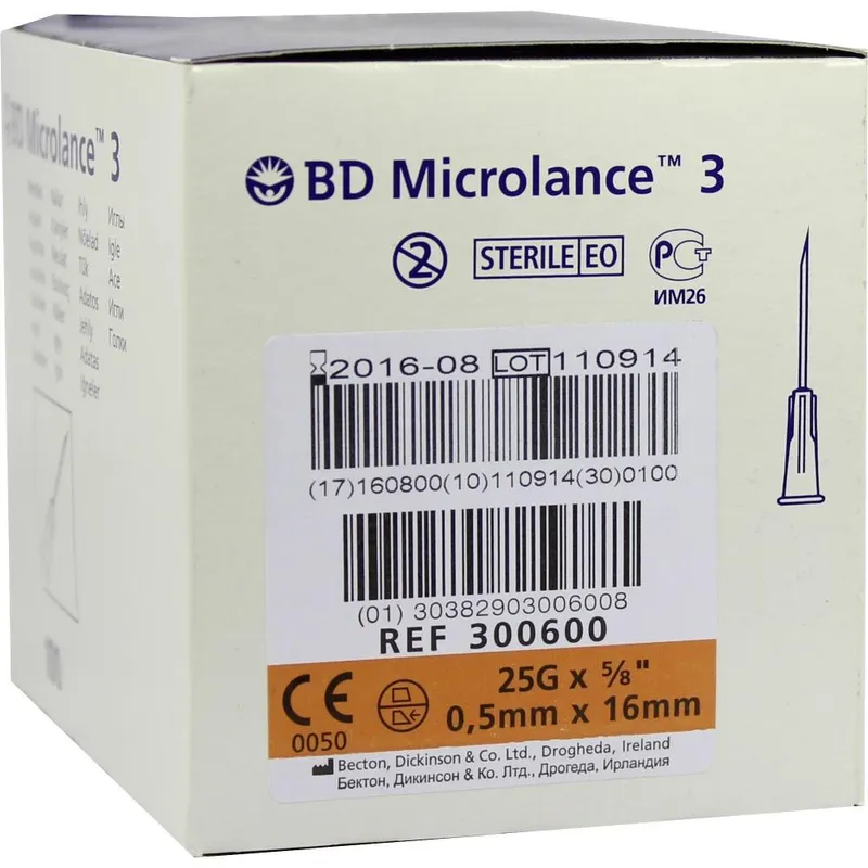 BD Microlance 3 Sonderkanülen, 25 G x 5/8'', 0,50 x 16 mm (100 Stck.)