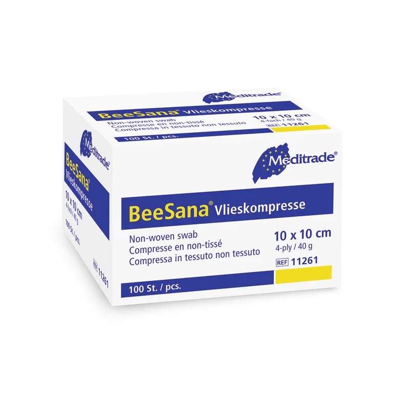 BeeSana® Vlieskompresse, unsteril, 4-fach, 40 g, 10 x 10 cm