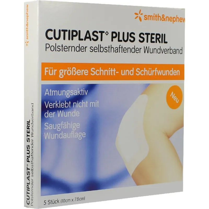 Cutiplast Plus steril, 10 x 7,8 cm, Vliesstoffverband (5 Stck.)