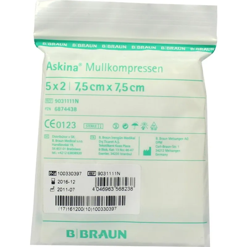 Askina Mullkompressen 8-fach steril, 7,5 x 7,5 cm (5 x 2 Stck.)