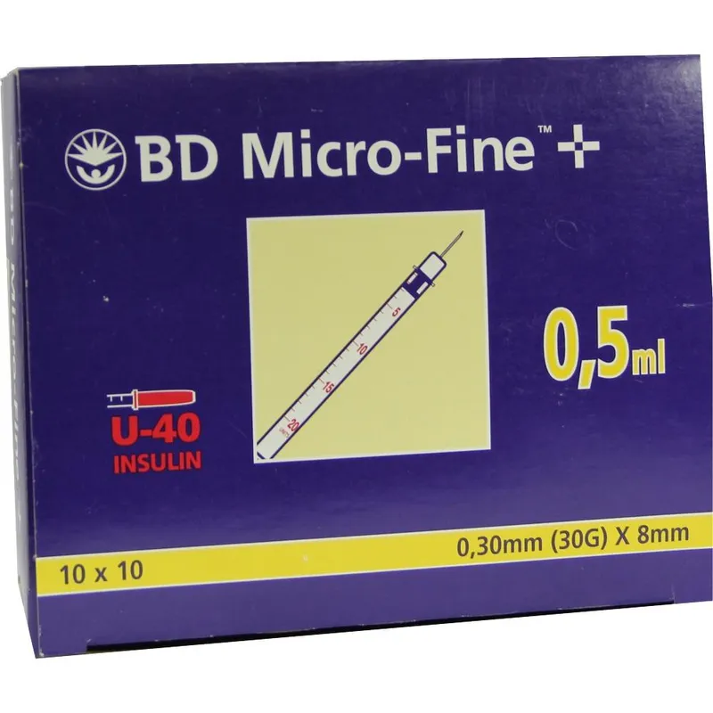 BD Micro-Fine+ Insulinspritzen 0,5 ml, U-40, mit Kanüle 0,30 x 8 mm (100 Stck.)