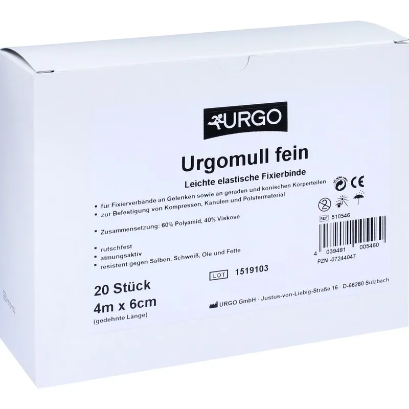 Urgomull fein Fixierbinden, weiß, 4 m x 6 cm (20 Stck.)