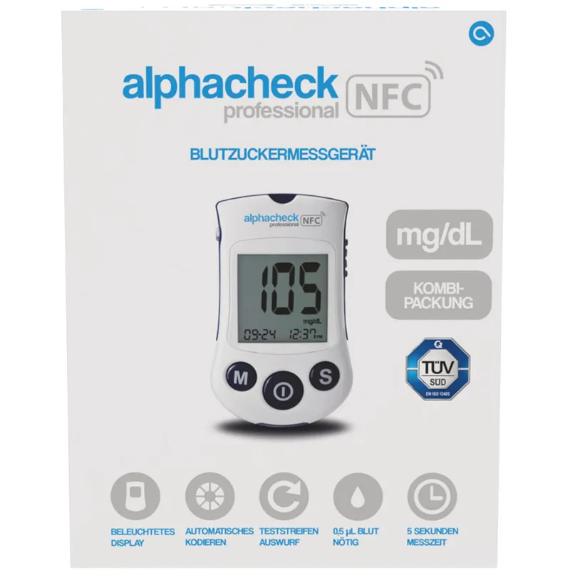 Alphacheck professional NFC, Blutzuckermessgerät Set mg/dl