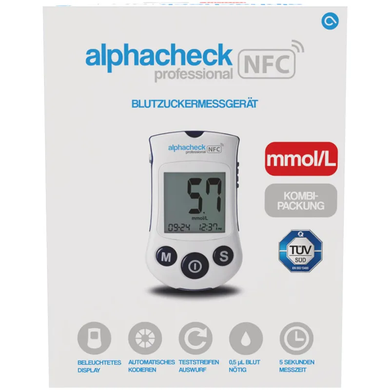 Alphacheck professional NFC, Blutzuckermessgerät Set mmol/l