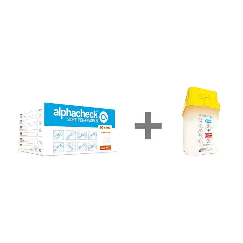 Alphacheck soft Pen-Nadeln 5 mm, mit alphacheck Entsorgungsbox 0,2 Ltr.