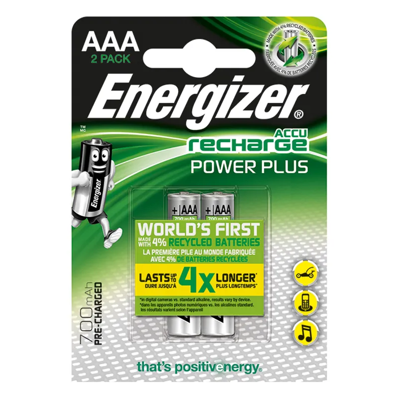 Energizer NiMH Akkumulatoren Power, Plus Micro AAA HR03 1,2 V (2er-Pack)