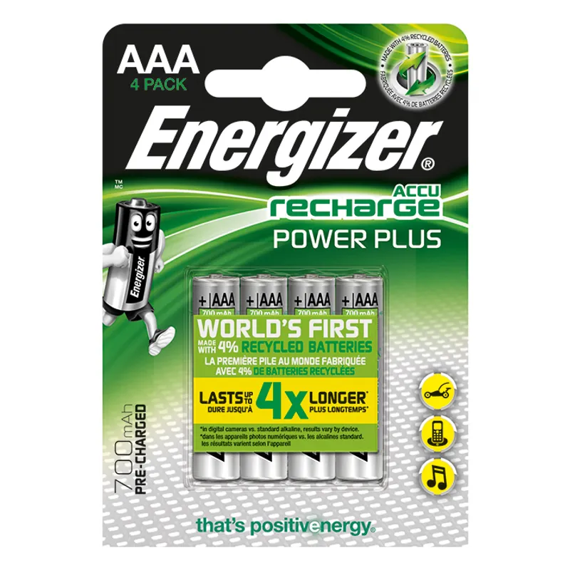 Energizer NiMH Akkumulatoren Power, Plus Micro AAA HR03 1,2 V (4er-Pack)