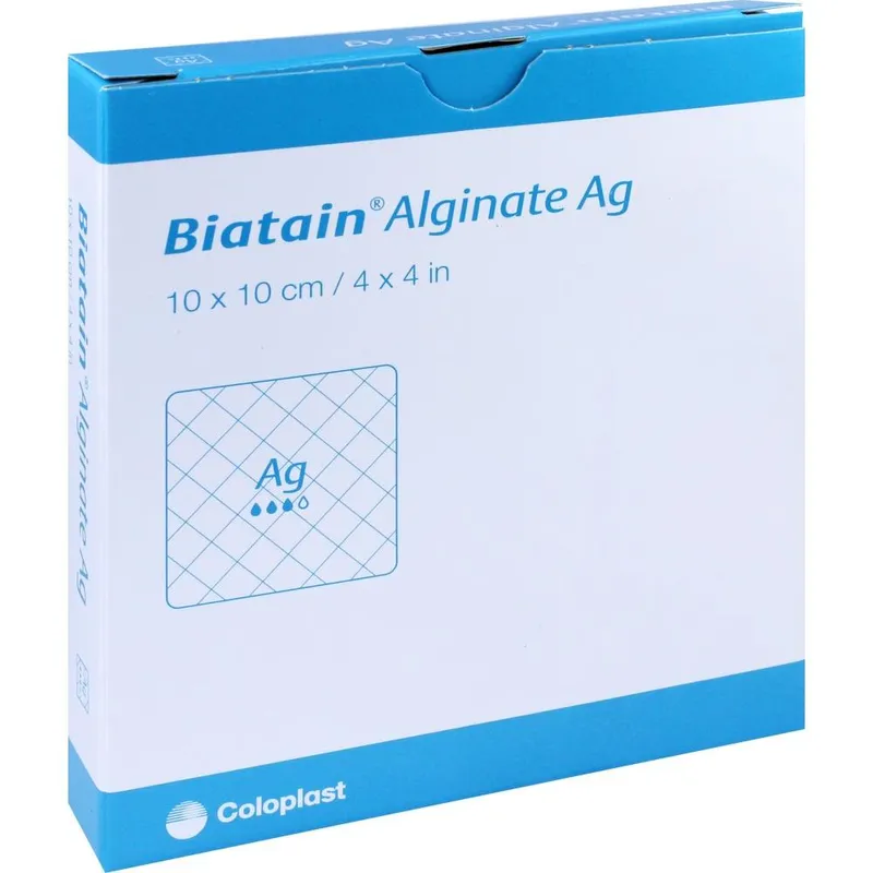 Biatain Alginate Ag Alginatkompressen, mit Silber,steril, 10 x 10 cm (10 Stck.)