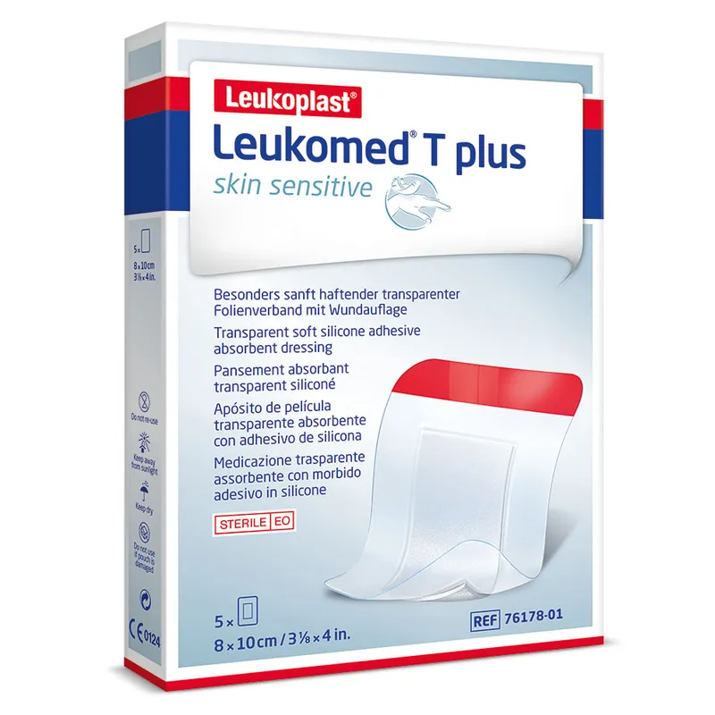 Leukomed T plus skin sensitive steril, Transparentverband, 10 x 8 cm (5 Stck.)