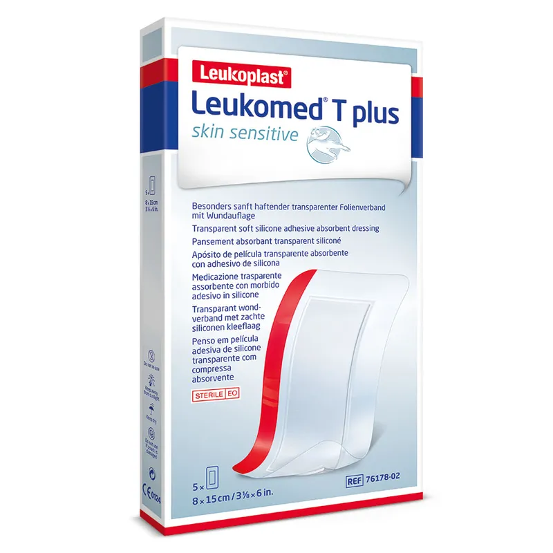 Leukomed T plus skin sensitive steril, Transparentverband, 15 x 8 cm (5 Stck.)