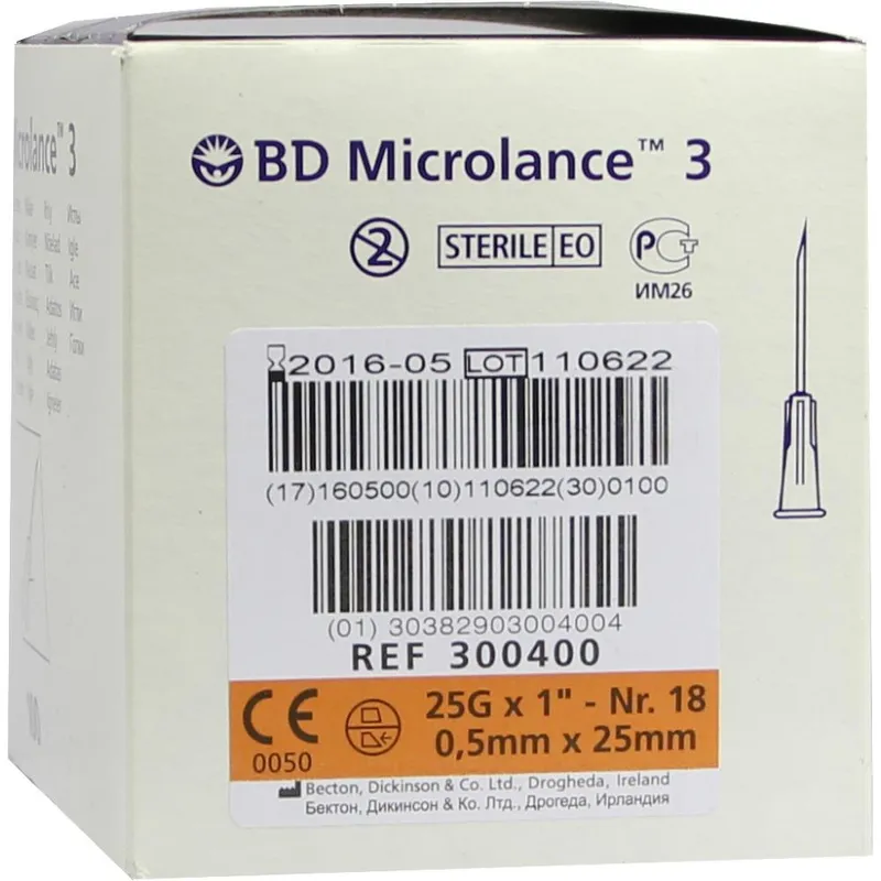 BD Microlance 3 Einmal-Kanülen Nr. 18, 0,50 x 25 mm, orange (100 Stck.)