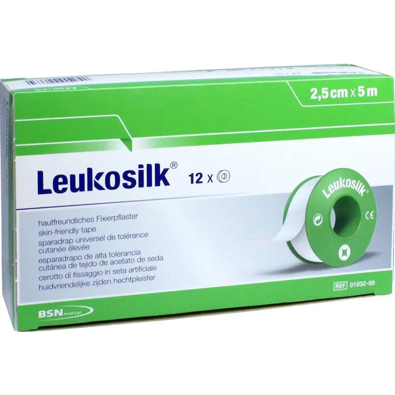 Leukosilk Rollenpflaster ohne Schutzring, 5,0 m x 2,50 cm, weiß