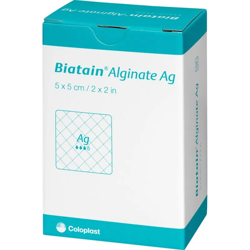 Biatain Alginate Ag Alginatkompressen, mit Silber, steril, 5 x 5 cm (30 Stck.)