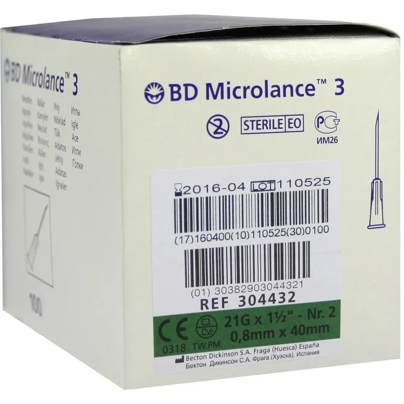 BD Microlance 3 Einmal-Kanülen Nr. 2, 0,80 x 40 mm, grün (100 Stck.)