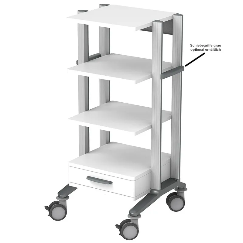 Doppio 60 Gerätewagen 2, weiß, mit 4 Ablageplatten, 1 Quertraverse, 1 Schublade