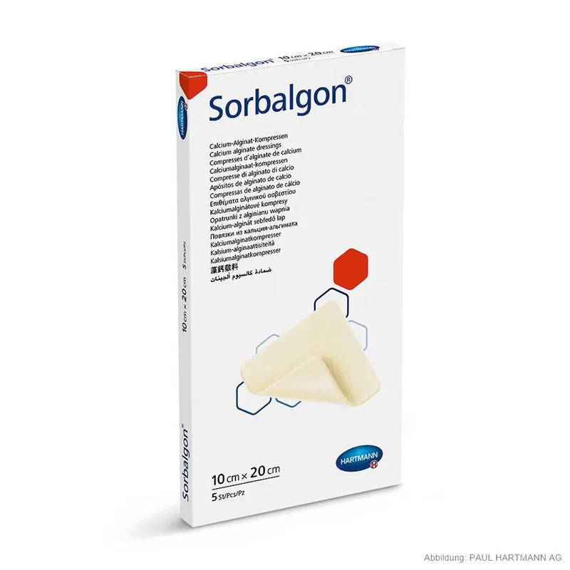 Sorbalgon Classic steril 10 x 20 cm, Calcium-Alginat-Kompressen (5 Stck.)