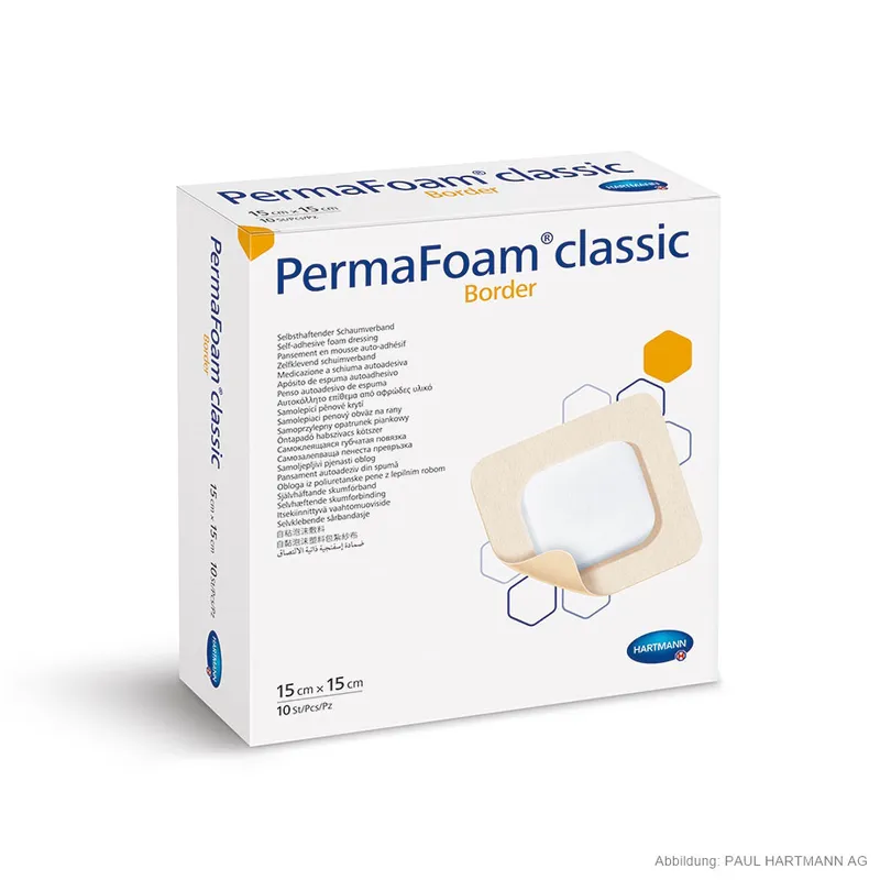 PermaFoam Classic Border, Schaumverband steril 15x15 cm (10 Stck.)