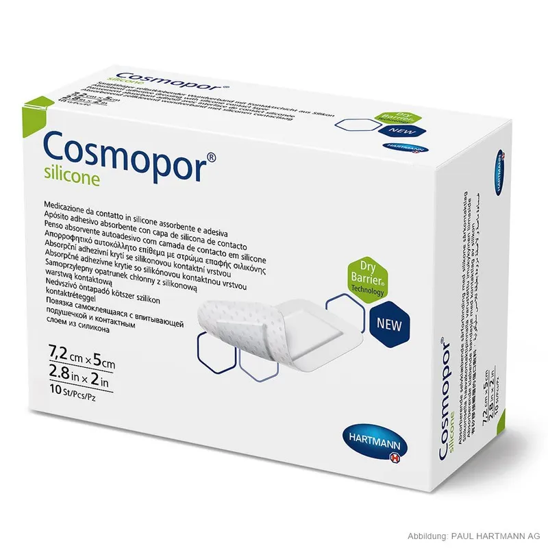 Cosmopor silicone Wundverband steril, 7,2 x 5 cm (10 Stck.)