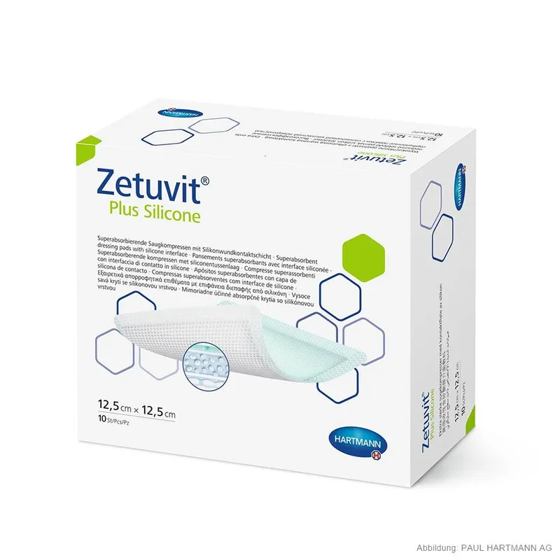 Zetuvit Plus Silicone Saugkompressen, steril 12,5 x 12,5 cm (10 Stck.)