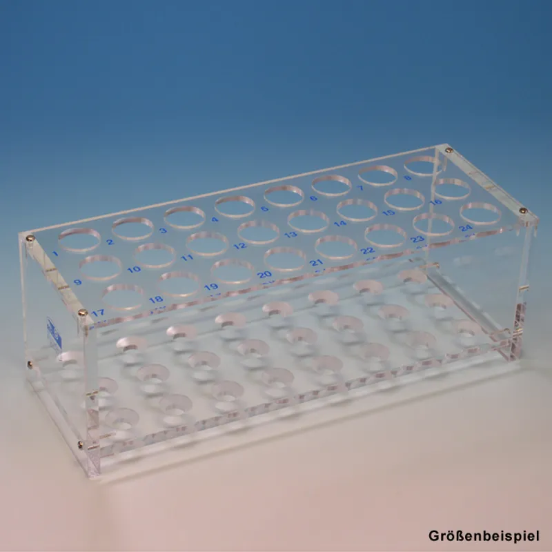 Reagenzglasgestell aus Plexiglas, für 12 Gläser bis 13 mm Ø, ohne Stäbe