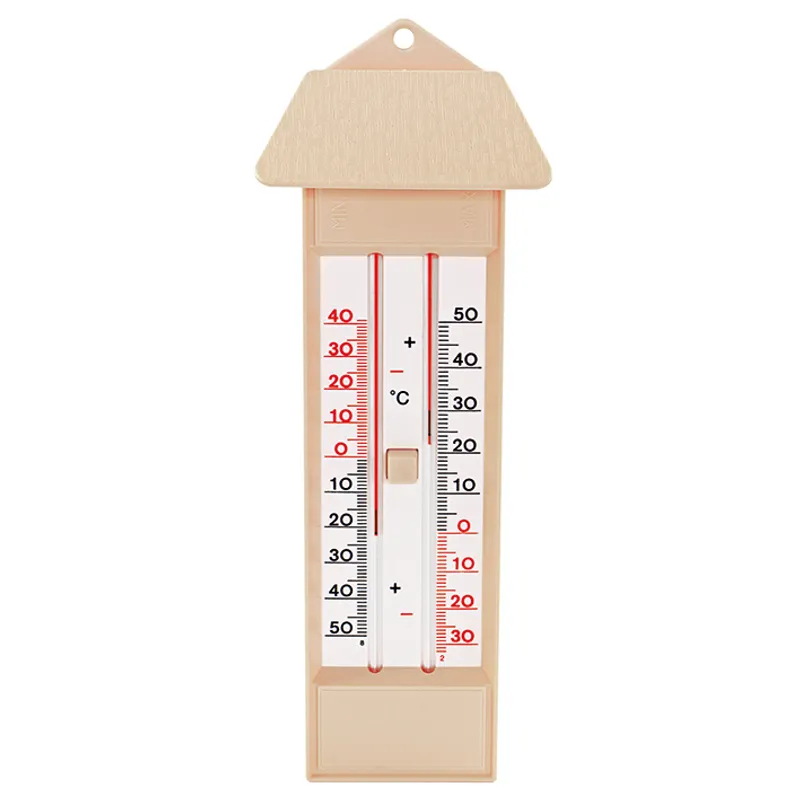 Maxima-Minima-Thermometer, mit Drucktasten-Magnet und Dach