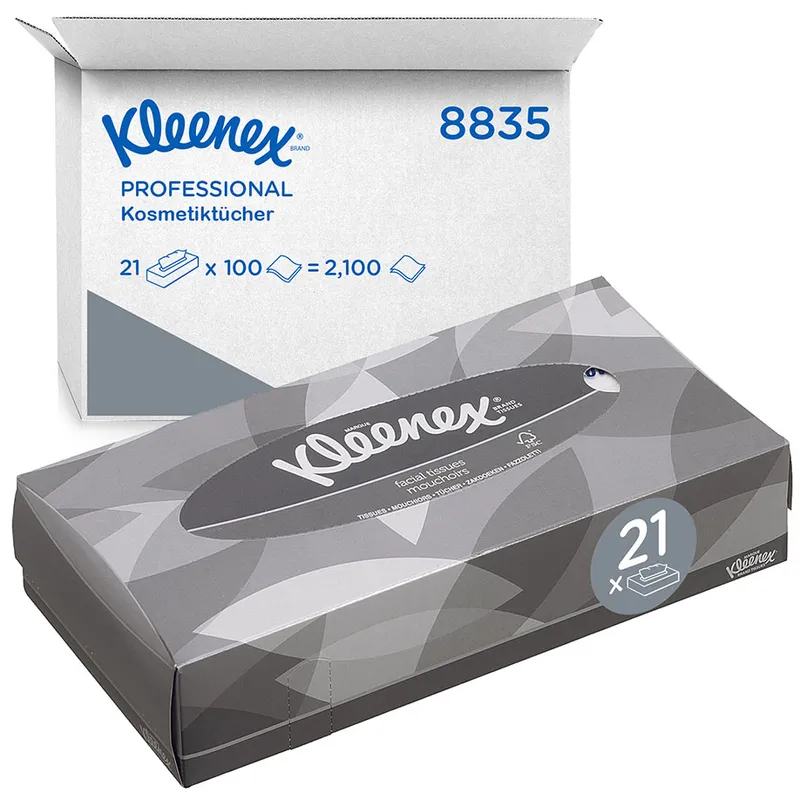 KLEENEX Kosmetiktücher (Standard-Box), 2-lagig, 21,5 x 18,6 cm (21 x 100 Bl.)