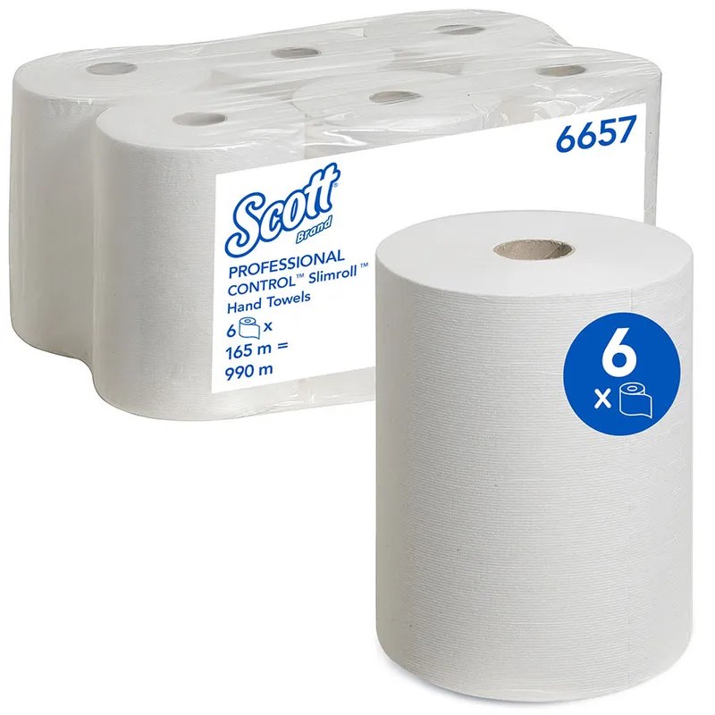 SCOTT Control Slimroll Rollenhandtücher, 1-lagig, weiß, 20 cm x 165 m (6 Rl.)