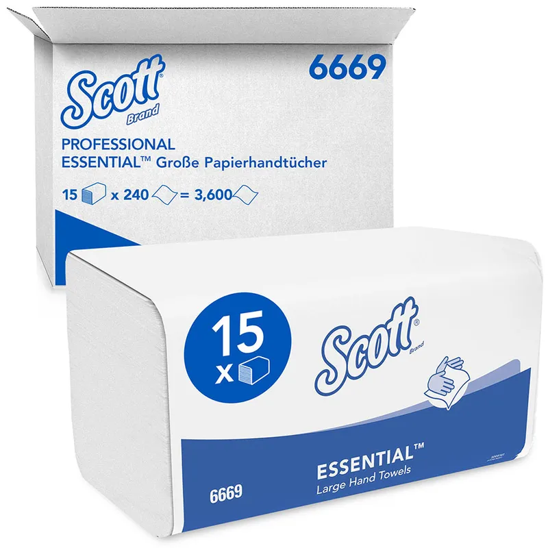 SCOTT ESSENTIAL Große Falthandtücher, 1-lagig weiß 31,5 x 20 cm (15 x 240 Bl.)