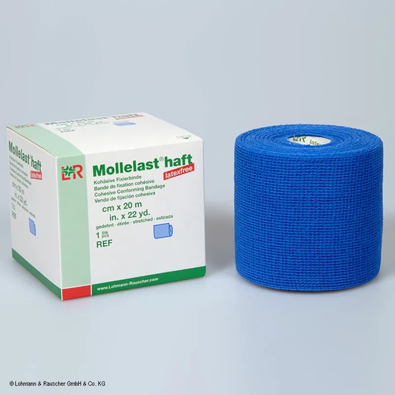 Mollelast haft color latexfrei, Fixierbinde blau, 20 m x 6 cm