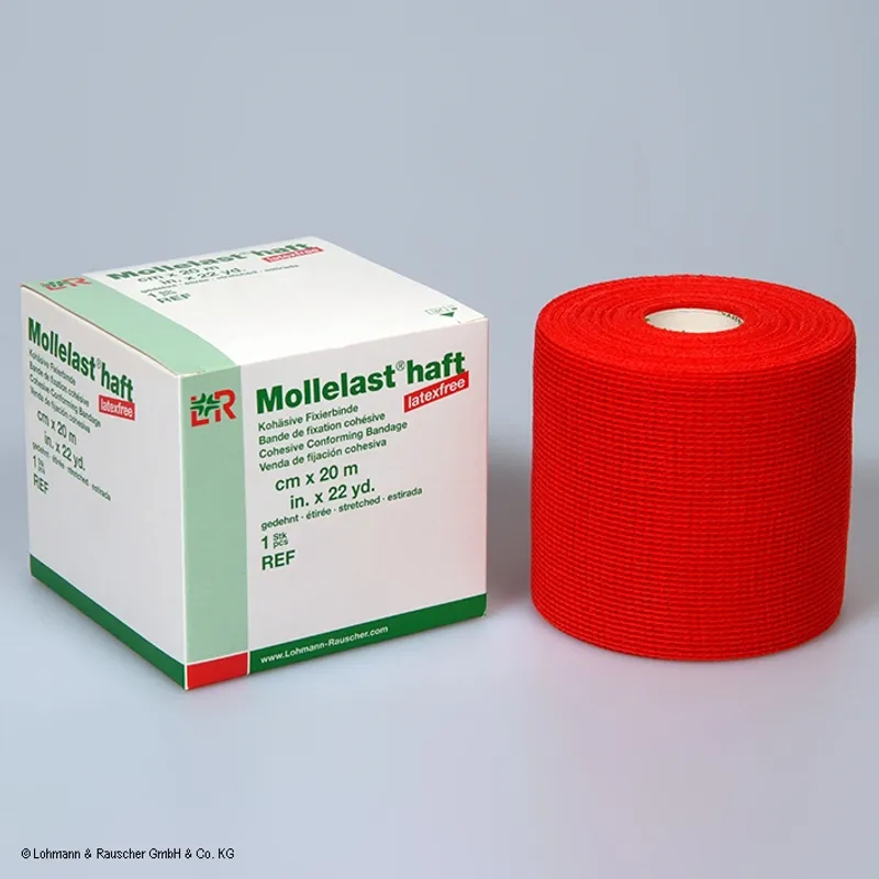 Mollelast haft color latexfrei, Fixierbinde rot, 20 m x 6 cm