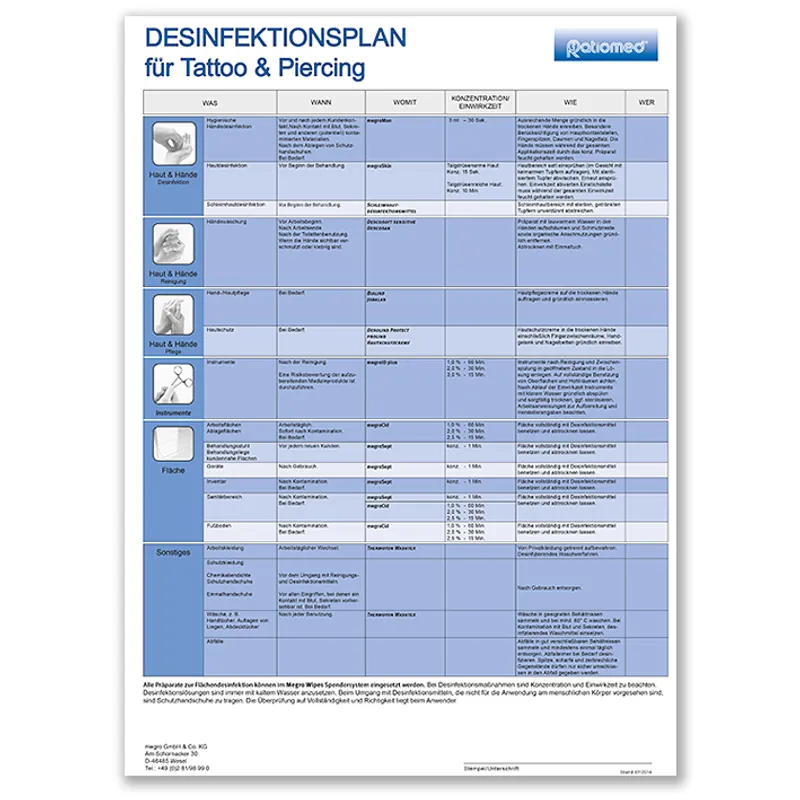 Desinfektionsplan ratiomed, DIN A3 für Tattoo & Piercing -kostenlos-