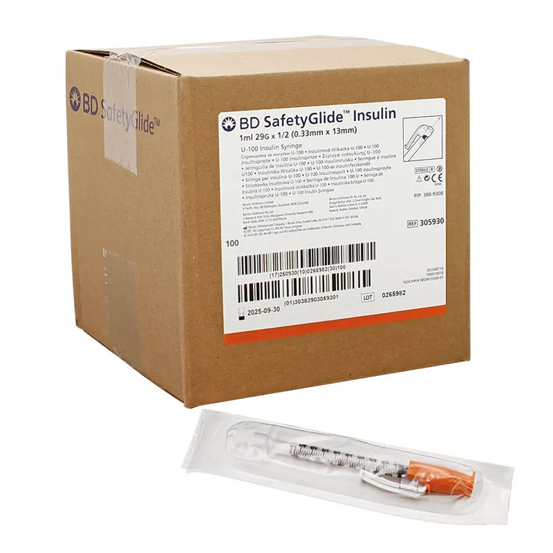 BD SafetyGlide Insulinspritzen 1 ml, mit Kanüle 0,33 x 12,7 mm (100 Stck.)