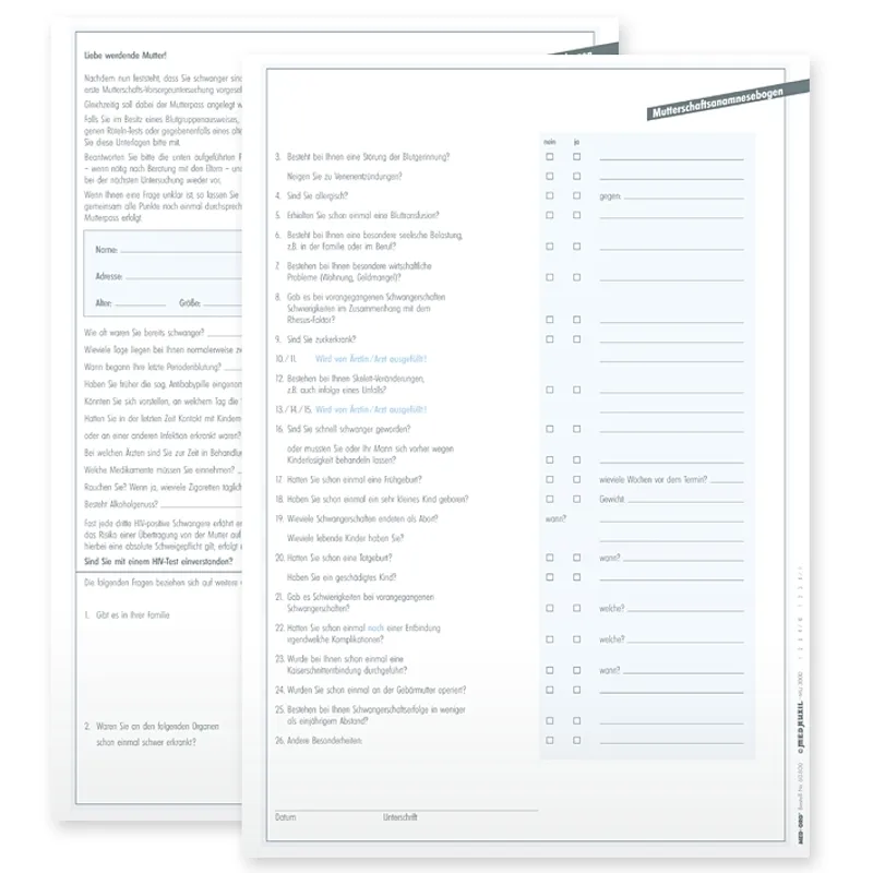 Mutterschaftsanamnesebogen DIN A4, (100 Stck.)