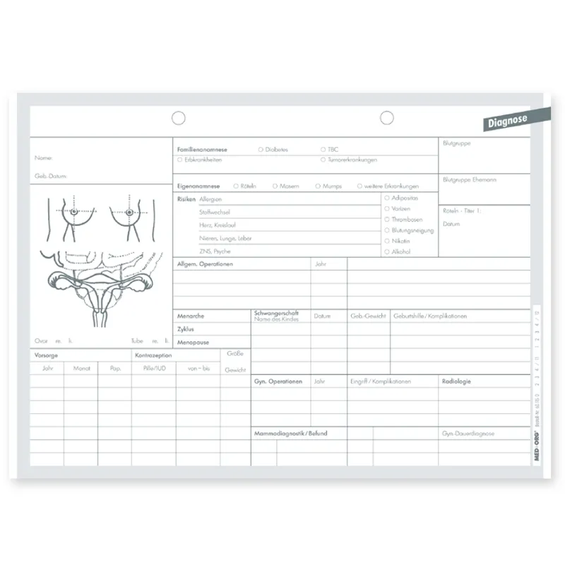 Diagnosekarten DIN A5 quer, Typ Gynäkologie (500 Stck.)