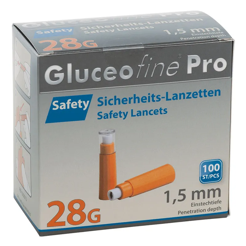 Gluceofine Pro Safety Sicherheitslanzetten 28 G x 1,5 mm (100 Stck.)