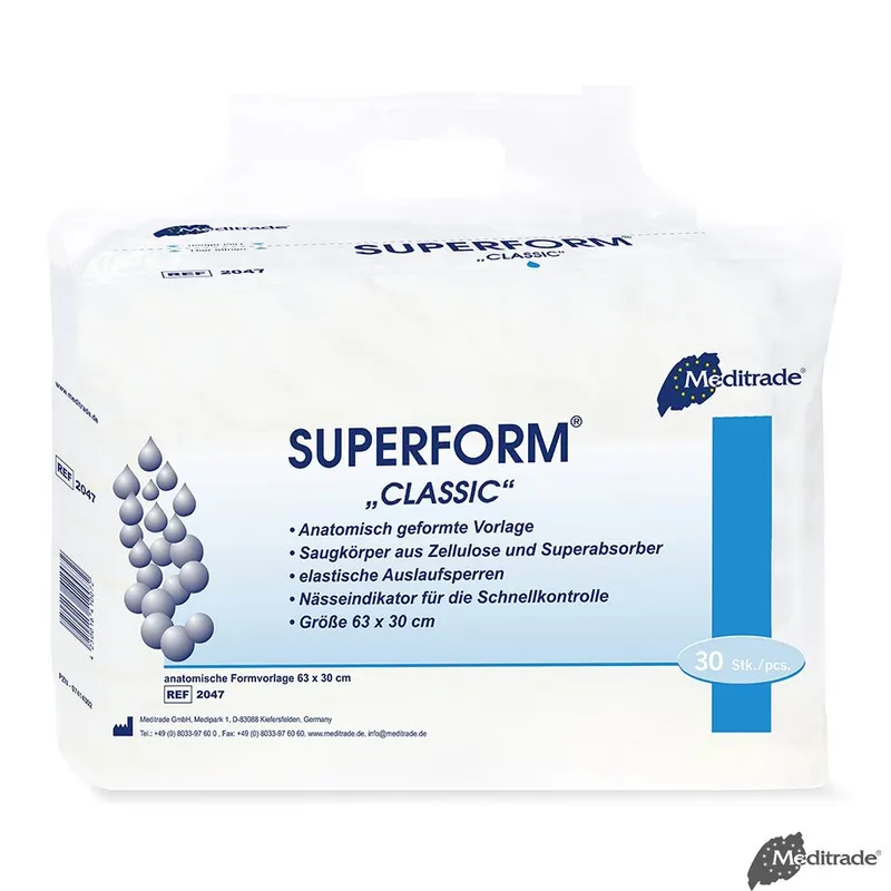 Superform Classic Inkontinenzvorlagen, blau, 63 x 30 cm (5 x 30 Stck.)