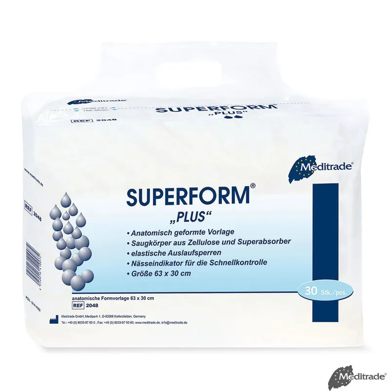 Superform Plus Inkontinenzvorlagen, blau, 63 x 30 cm (5 x 30 Stck.)