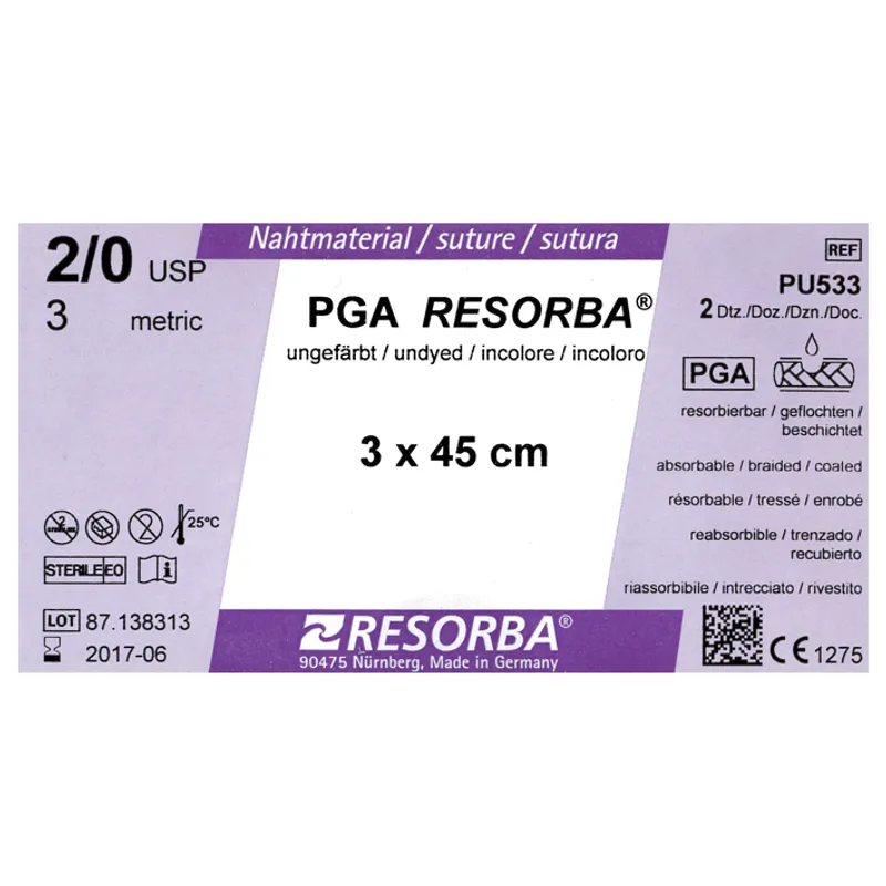 PGA-RESORBA 2/0=3 ungefärbt, Nahtmaterial Fadenlänge 3x45cm (24Stck.)