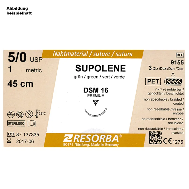 SUPOLENE DSM 18 2/0=3, grün, geflochten, Nahtmaterial Fadenlänge 45 cm (36 Stck.)