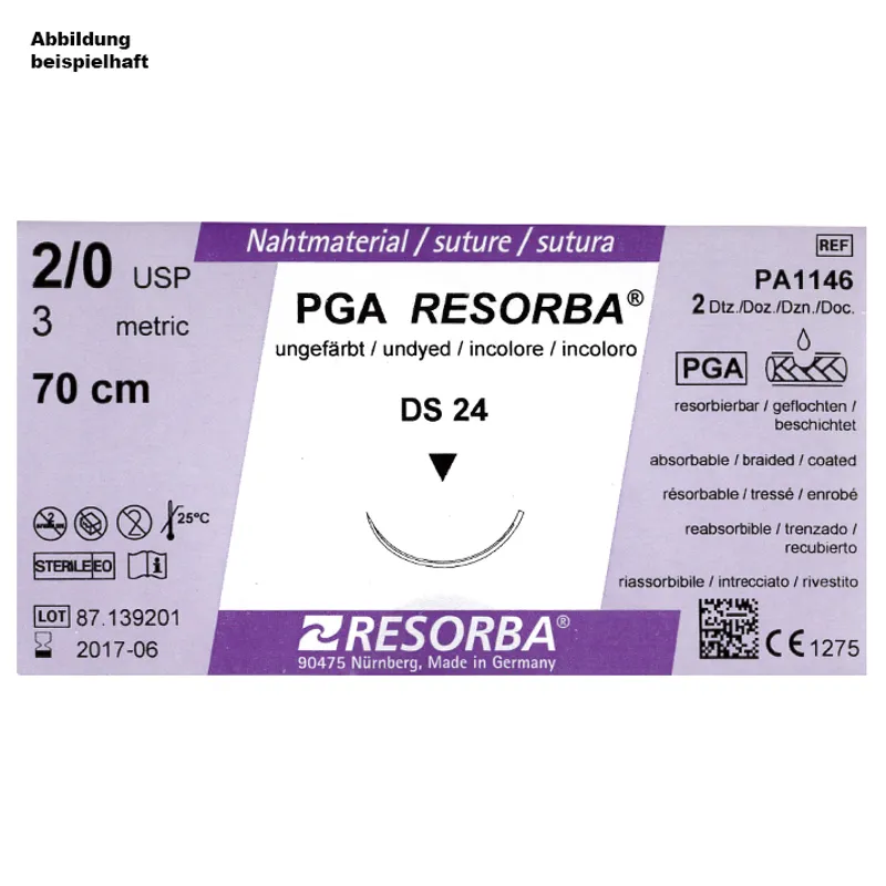 PGA-RESORBA DS 24 2/0=3 ungefärbt, Nahtmaterial Fadenlänge 70 cm (24 Stck.)