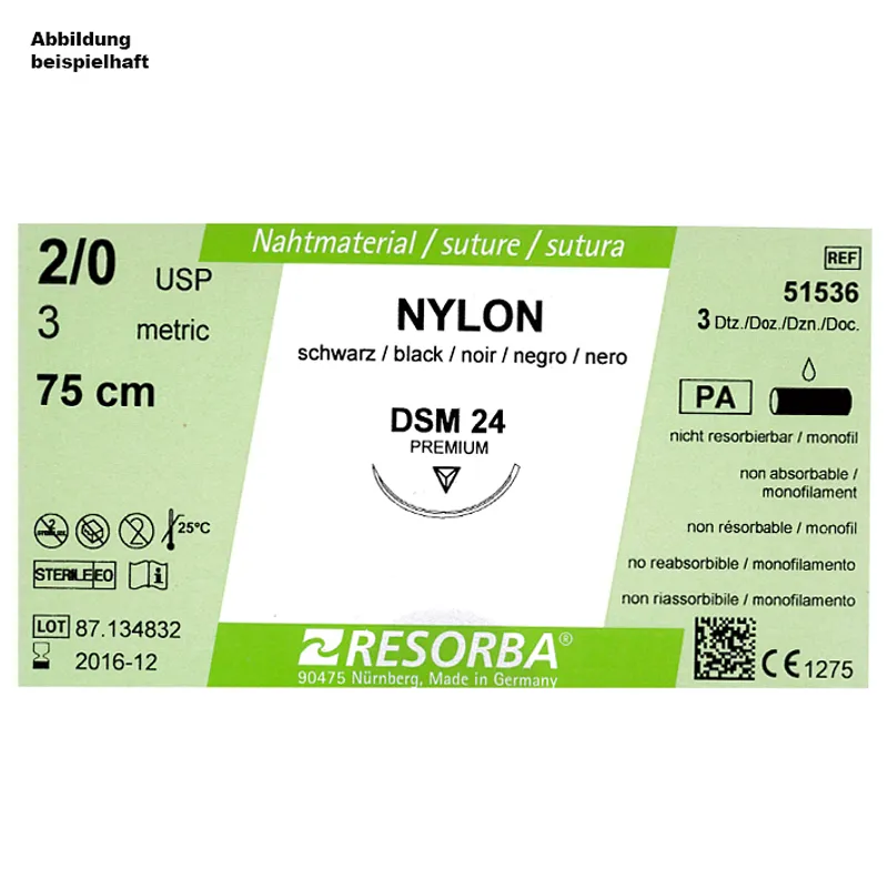 NYLON DSM 18 3/0=2 schwarz monofil, Nahtmaterial Fadenlänge 45 cm (36 Stck.)