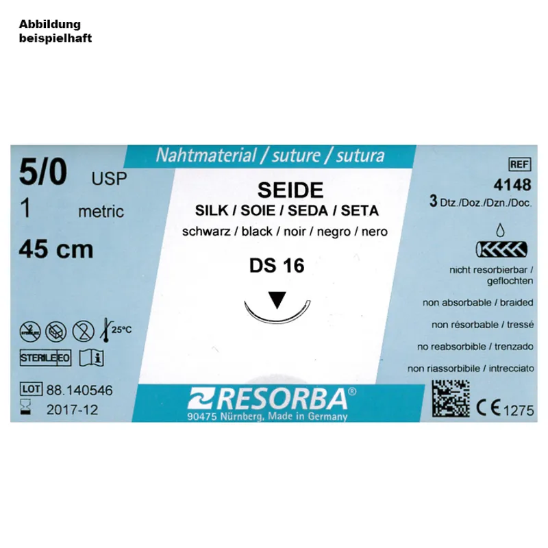 Seide DS 13 4/0=1,5 schwarz, Nahtmaterial Fadenlänge 45 cm (24 Stck.)