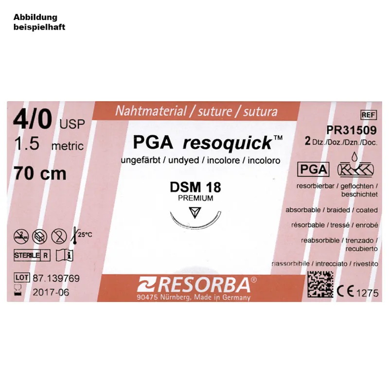 PGA-RESOQUICK DSM 18 4/0=1,5, ungefärbt, Nahtmaterial Fadenlänge 70 cm (24 Stck.)