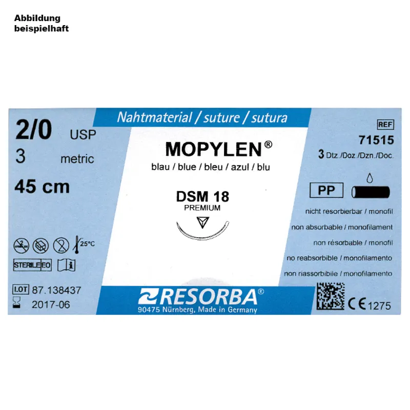 MOPYLEN DSM 18 4/0=1,5 blau monofil, Nahtmaterial Fadenlänge 45 cm (36 Stck.)