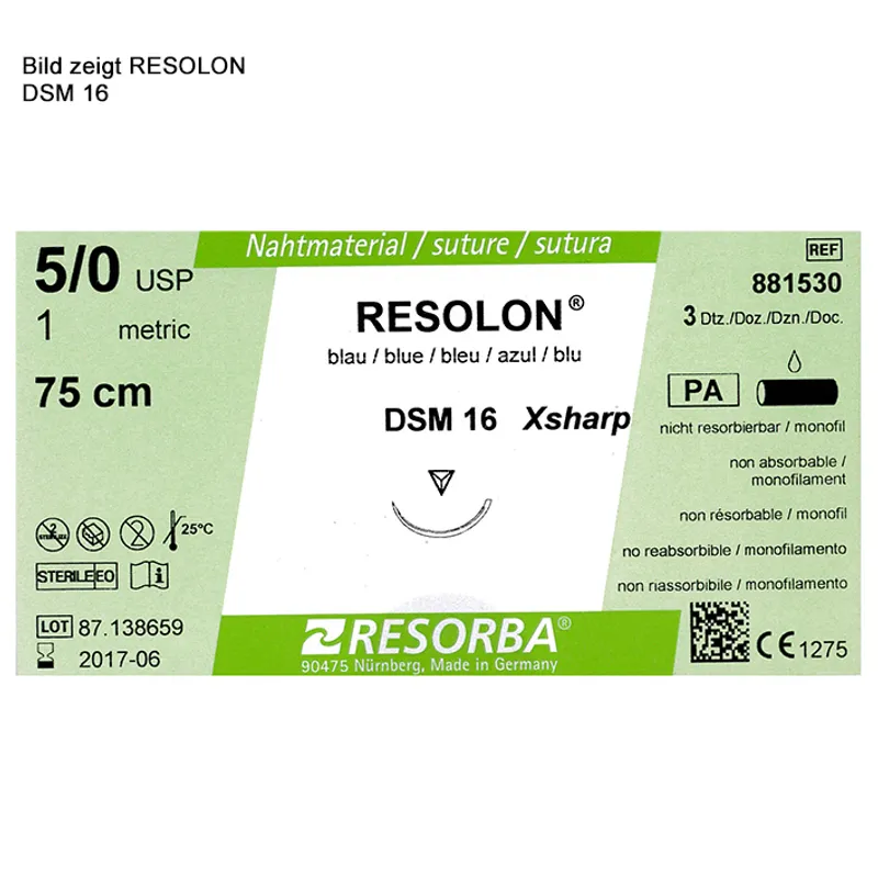 RESOLON DSM 18 3/0=2 blau monofil, Nahtmaterial Fadenlänge 75 cm (36 Stck.)