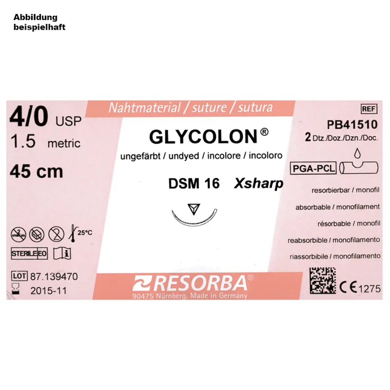 GLYCOLON DSM 16 4/0=1,5 ungefärbt, Nahtmaterial Fadenlänge 45 cm (24 Stck.)