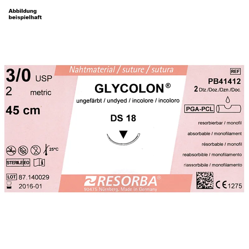 GLYCOLON DS 18 5/0=1 ungefärbt, Nahtmaterial Fadenlänge 70 cm (24 Stck.)