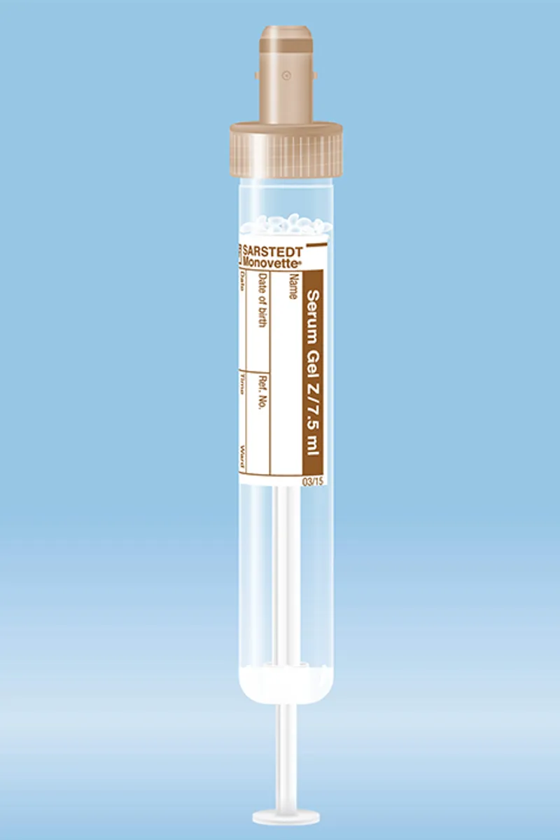 S-Monovette 7,5 ml, 92 x 15 mm, Serum-Gel, Papieretikett, steril (50 Stck.)